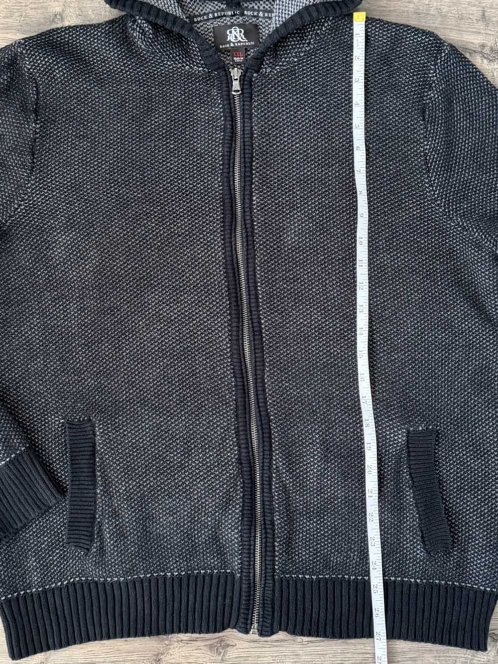 Rock & Republic Knit Hoodie 2XL Heavyweight Full Zip Cotton Navy - Picture 11 of 12